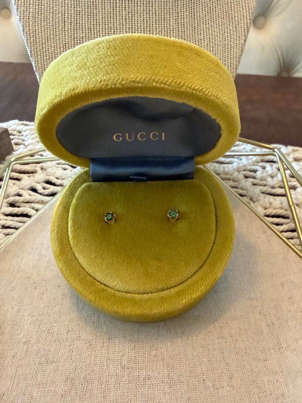 Gucci 18k Interlocking G and Green Tourmaline Stud Earrings - New with Tags